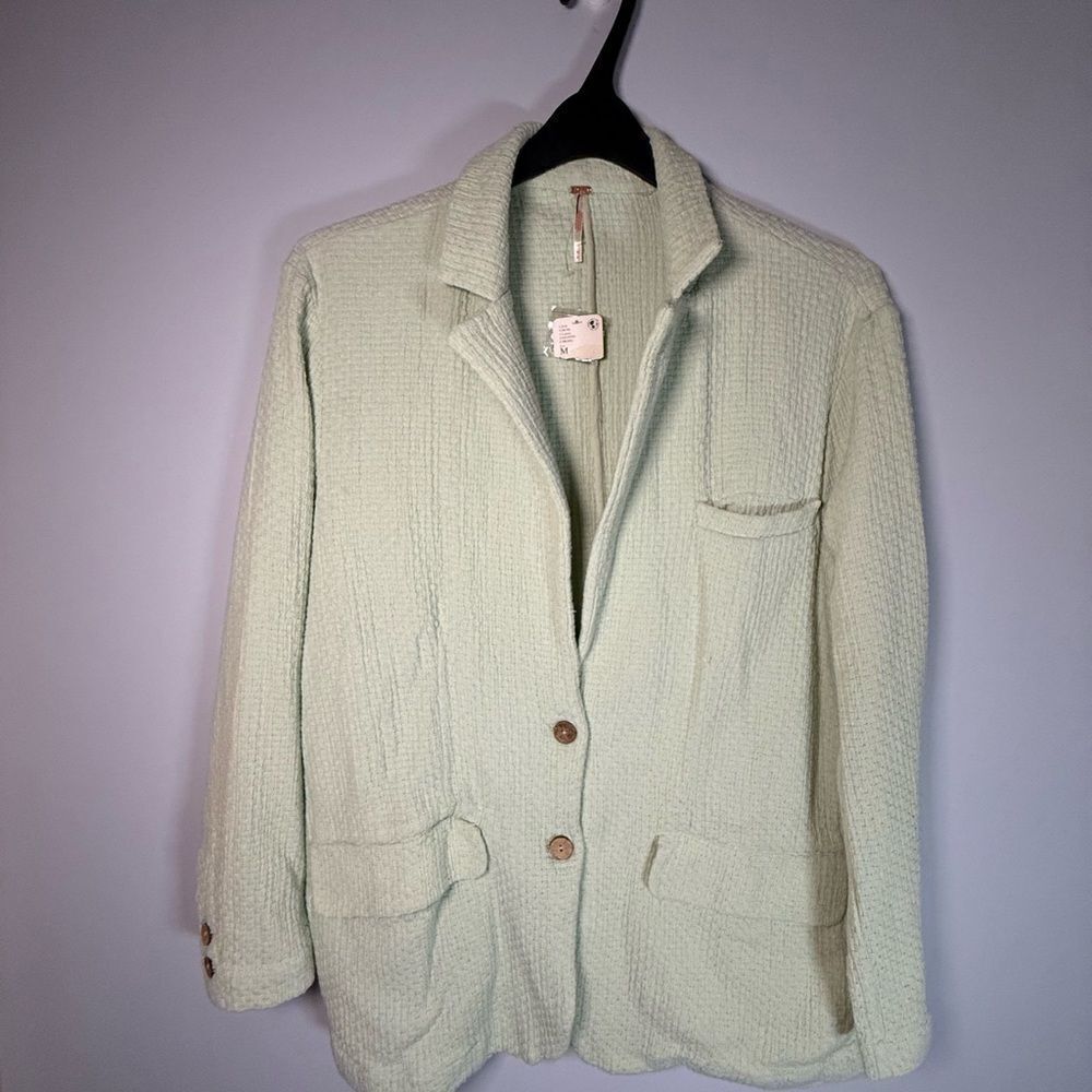 Free People  Blazer Oversized Button Texture Pockets Top Mint Green Size M